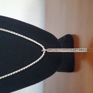 Lois Hill Sterling Silver Toggle Necklace w/ Carved Scroll Bar Pendant